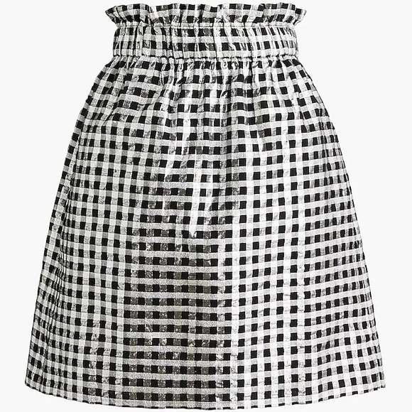 J. Crew Factory Dresses & Skirts - NWT J. Crew Factory Metallic Gingham Pull-On Mini Skirt Silver and Black Lurex
